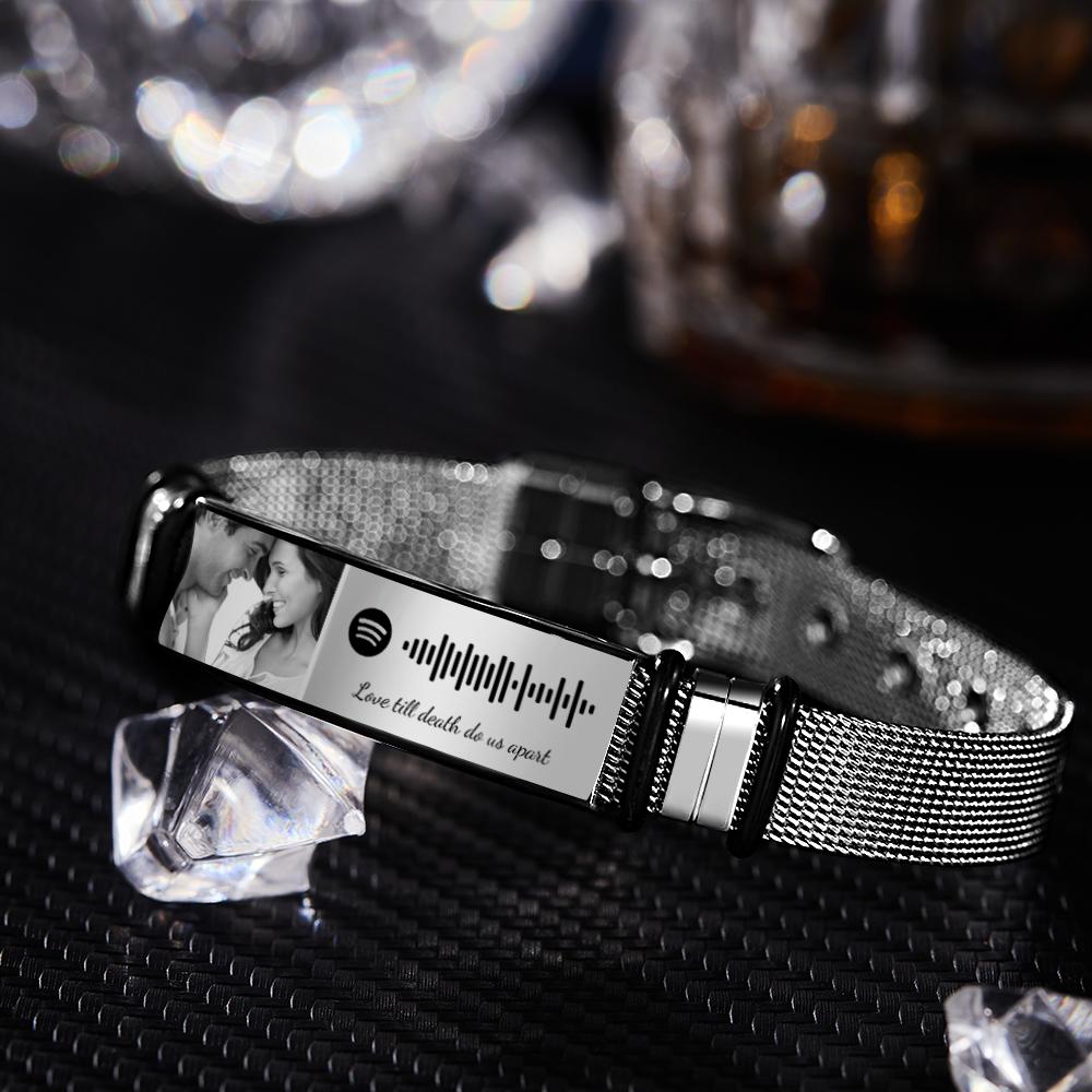 Personalized Spotify Code Bracelet with Your Photo Perfect Gift for Couple on Valentine’s Day