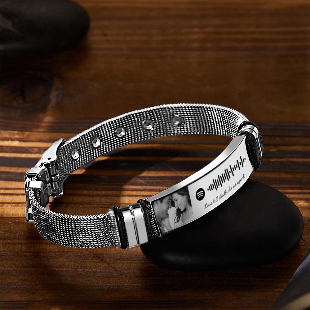 Personalized Spotify Code Bracelet with Your Photo Perfect Gift for Couple on Valentine’s Day