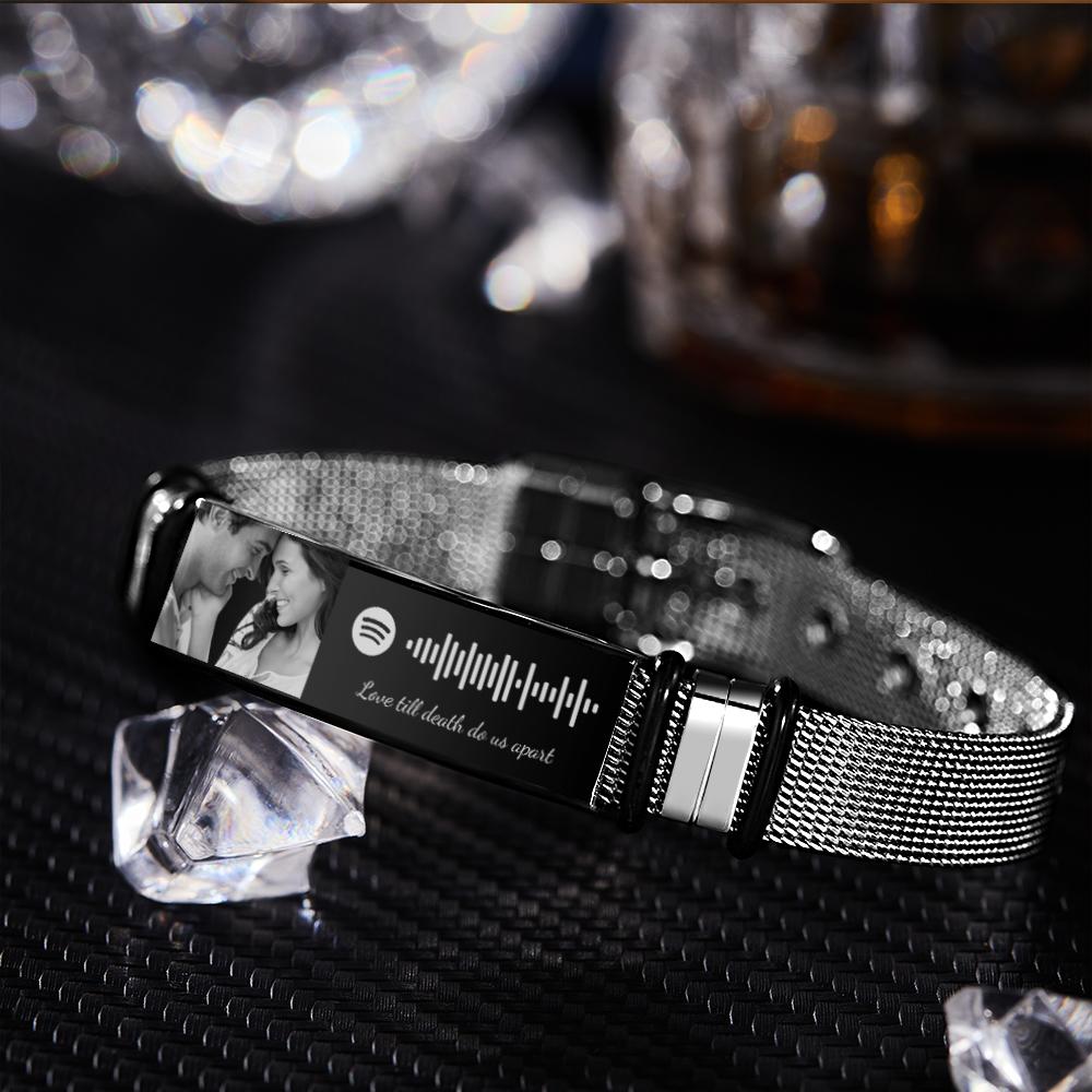 Personalized Spotify Code Bracelet with Your Photo Perfect Gift for Couple on Valentine’s Day