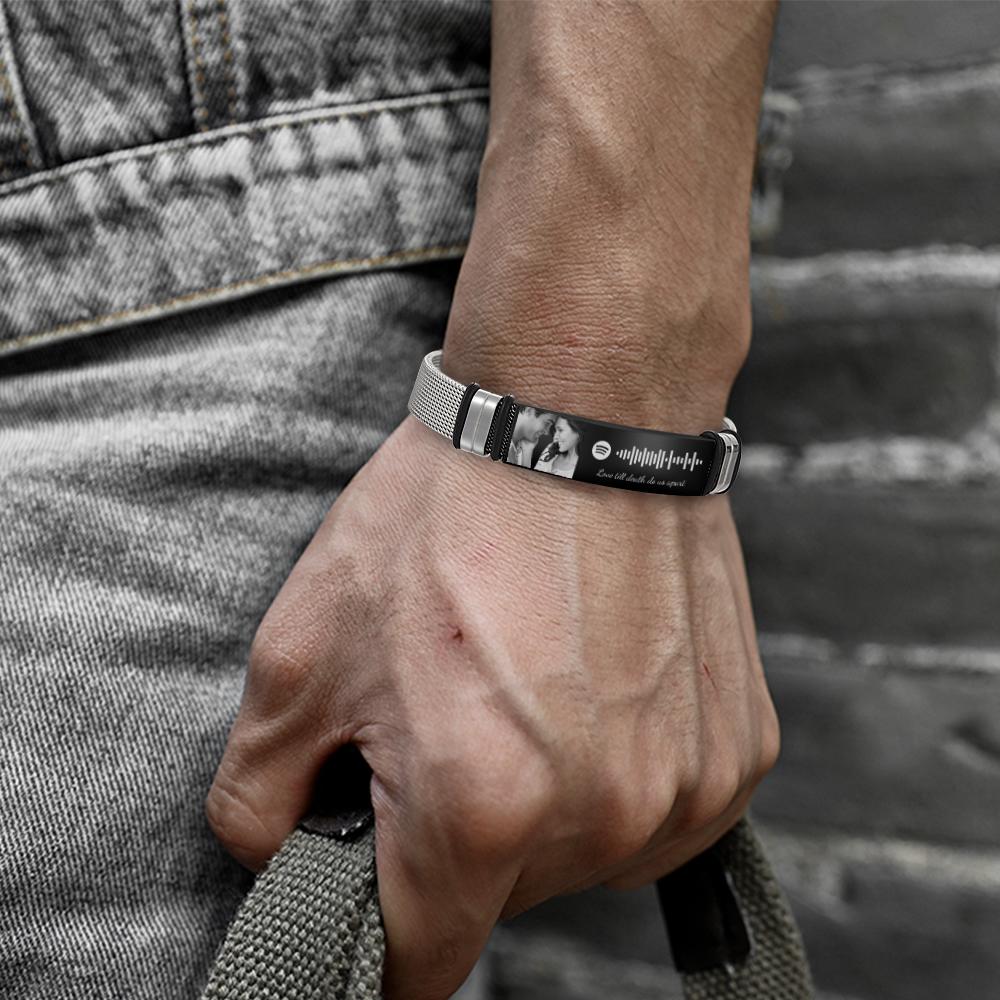 Personalized Spotify Code Bracelet with Your Photo Perfect Gift for Couple on Valentine’s Day