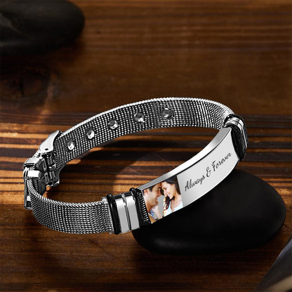 Custom Photo And Engraved Stainless Steel Bracelet Gift For Couples