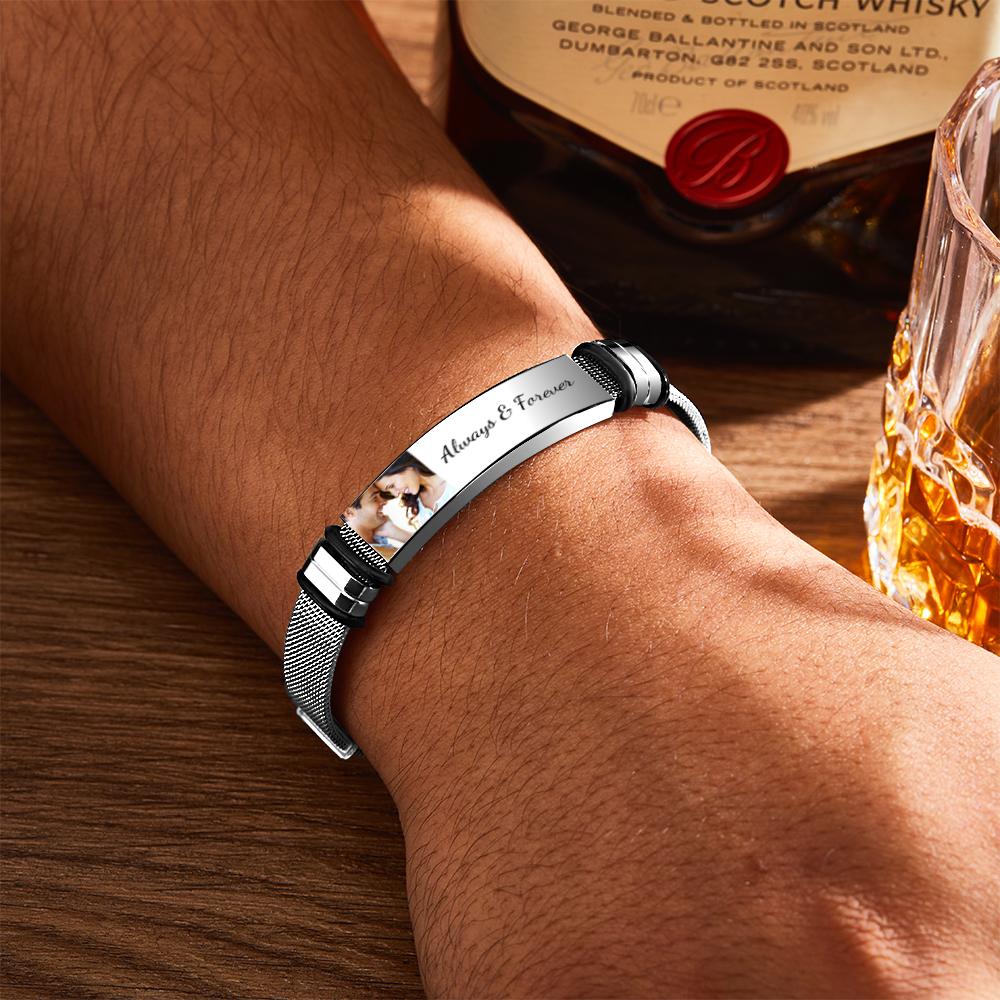 Custom Photo And Engraved Stainless Steel Bracelet Gift For Couples