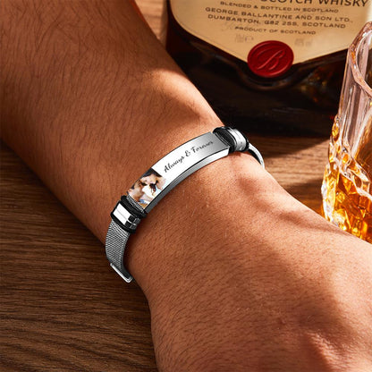 Custom Photo And Engraved Stainless Steel Bracelet Gift For Couples