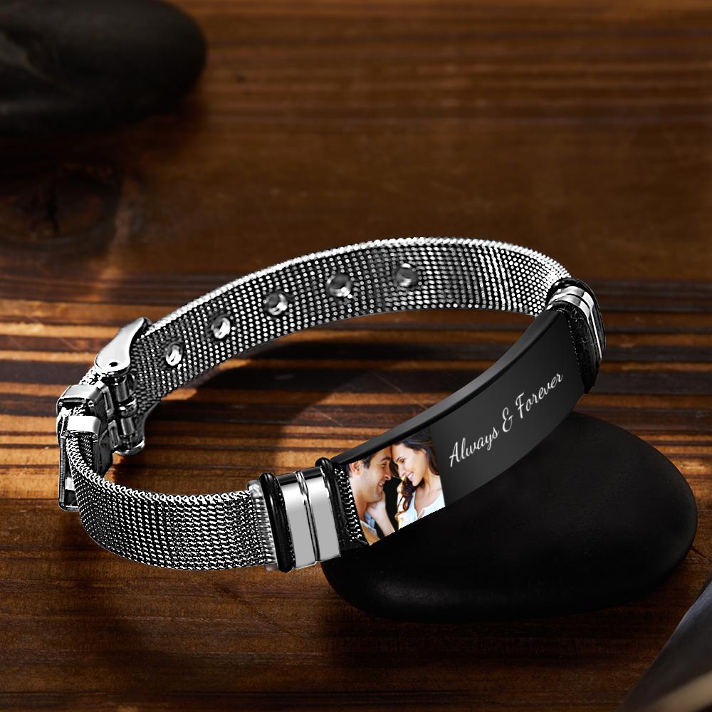 Custom Photo And Engraved Stainless Steel Bracelet Gift For Couples
