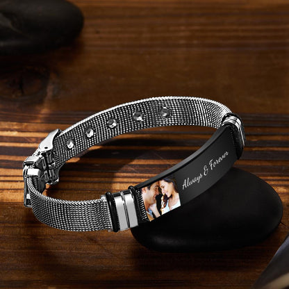 Custom Photo And Engraved Stainless Steel Bracelet Gift For Couples