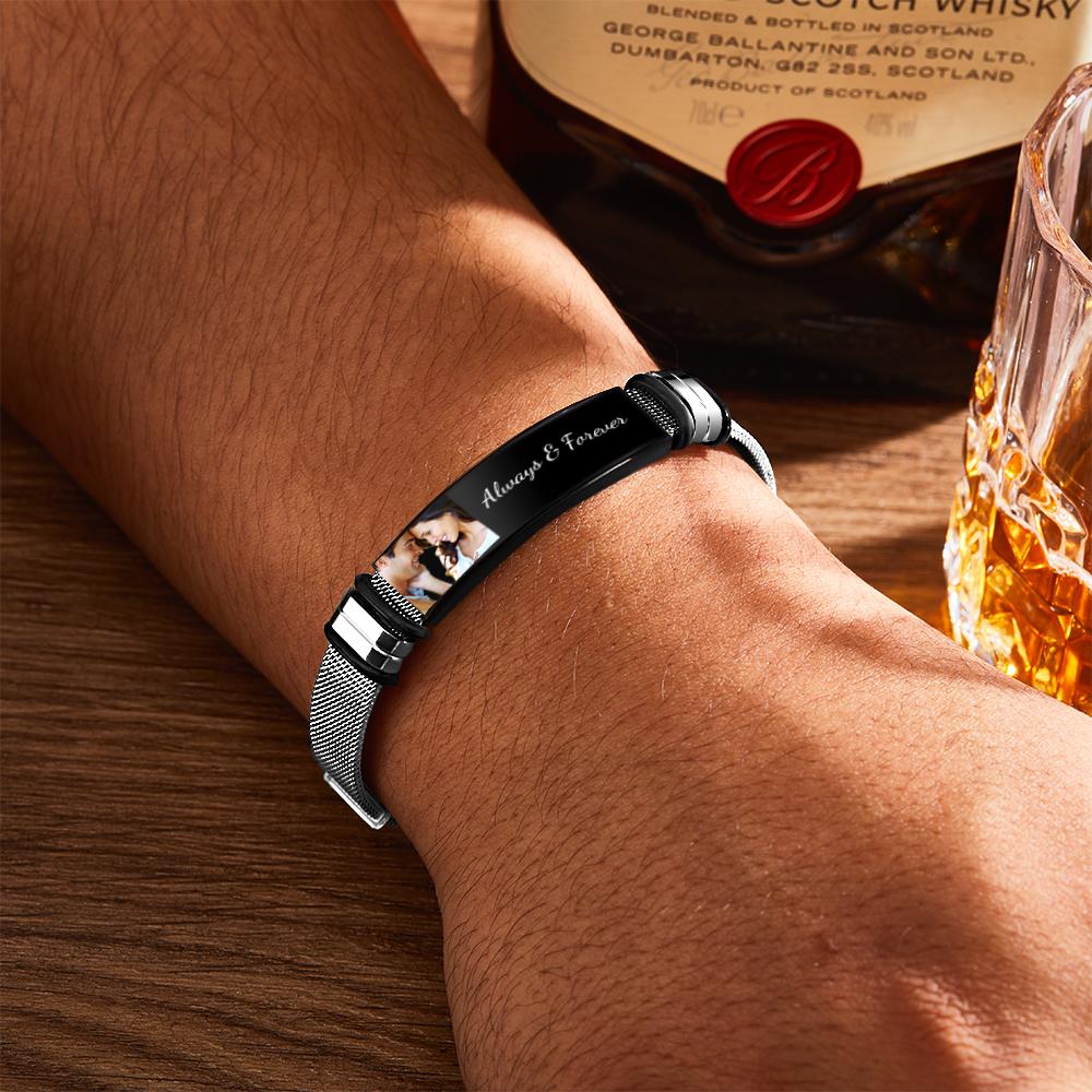Custom Photo And Engraved Stainless Steel Bracelet Gift For Couples
