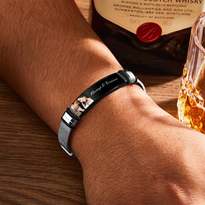 Custom Photo And Engraved Stainless Steel Bracelet Gift For Couples