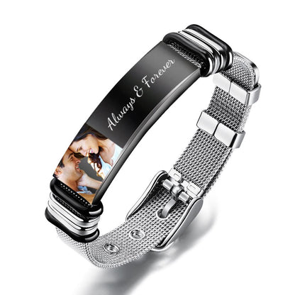 Custom Photo And Engraved Stainless Steel Bracelet Gift For Couples