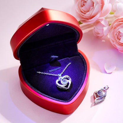 2 Pcs Pendants Photo Projection Heart Pendant Necklace Gifts for Women Mom with Led Light Heart Gift Box Valentine's Day Gifts
