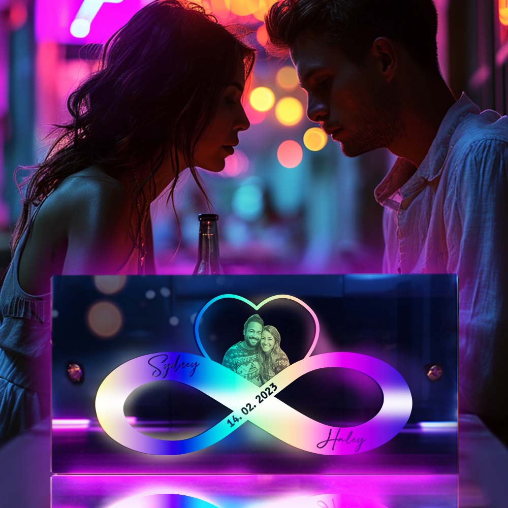 Personalized Photo And Date Name Mirror Light Infinity Heart Couple Valentine's Day Gifts Wall Decorations For Lover