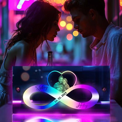 Personalized Photo And Date Name Mirror Light Infinity Heart Couple Valentine's Day Gifts Wall Decorations For Lover