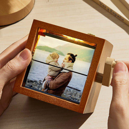 Custom Photo Flipbook Frame Animation Machine Mechanical Hand-cranked Flipbook Box Photo Album with Light Black Walnut Baby Photo Cube Frame Creative Gift