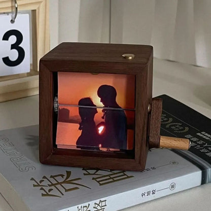 Custom Photo Flipbook Frame Animation Machine Mechanical Hand-cranked Flipbook Box Photo Album with Light Black Walnut Baby Photo Cube Frame Creative Gift